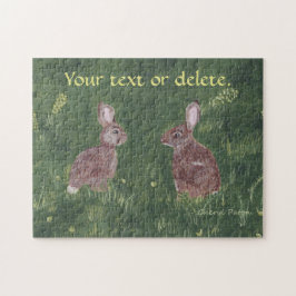 草の中の2つの野生のウサギあなたのテキストパズル ジグソーパズル