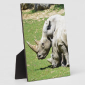 草の中の2匹の白いサイ フォトプラーク (側面)
