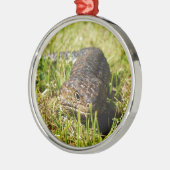 草の中を青い舌のトカゲが這っている メタルオーナメント (左)