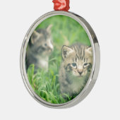 草の中遊に2匹の子猫 メタルオーナメント (左)