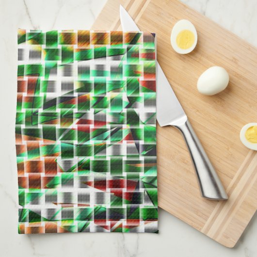 草の写真の上に編まれたバスケットのように見える キッチンタオル (四つ折り)