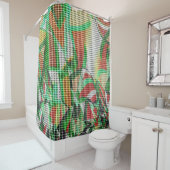 草の写真の上に編まれたバスケットのように見える シャワーカーテン (インサイチュ)