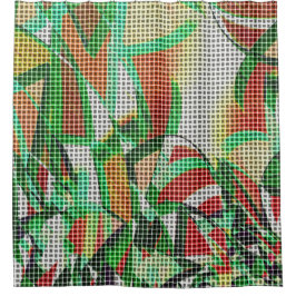 草の写真の上に編まれたバスケットのように見える シャワーカーテン