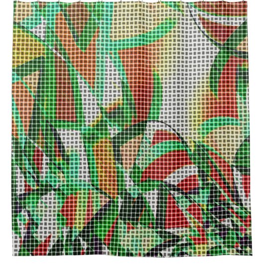 草の写真の上に編まれたバスケットのように見える シャワーカーテン (正面)