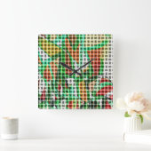 草の写真の上の編み籠に似ている スクエア壁時計 (ホーム)