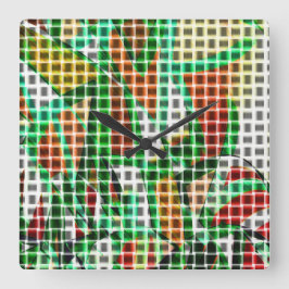 草の写真の上の編み籠に似ている スクエア壁時計