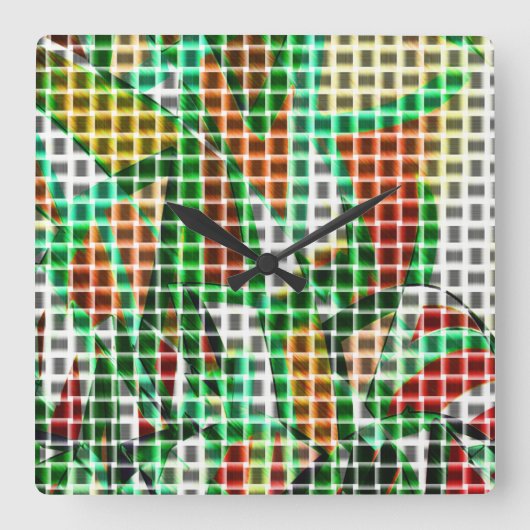 草の写真の上の編み籠に似ている スクエア壁時計 (正面)