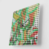 草の写真の上の編み籠に似ている スクエア壁時計 (傾斜)