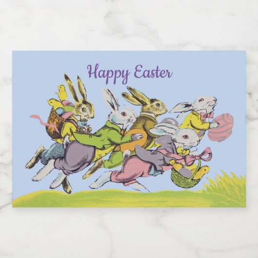 草の卵のランニングバスケットの白いイースターウサギ フードラベル (シングルラベル)