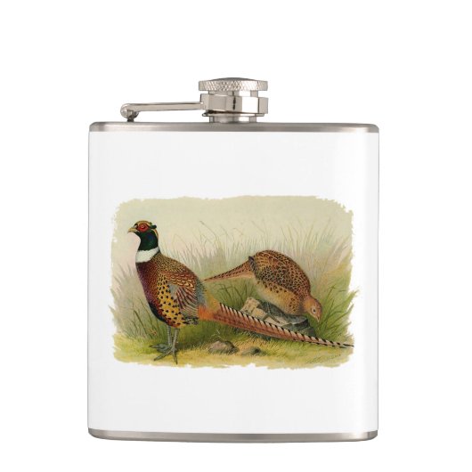 草の原の中のリングや輪の首飾りキジ フラスク (正面)