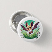 草の原飛んでいる野の幸せなこうもり 缶バッジ (正面&裏面)