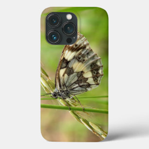 草の大理石模様をつけられた白い蝶 iPhone 13 PROケース