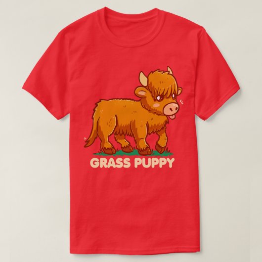 草の子犬スコティッシュハイランドカウズ Tシャツ (デザイン正面)