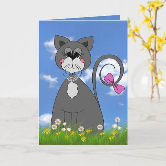 草の子猫 カード (黄色い花)