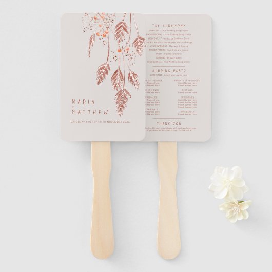 草の実の水の色のスケッチ結婚式プログラム ハンドファン (正面&裏面)