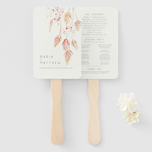 草の実の水の色のスケッチ結婚式プログラム ハンドファン (正面&裏面)