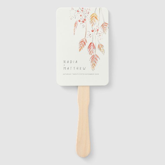 草の実の水の色のスケッチ結婚式プログラム ハンドファン (正面)