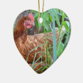 草の小さく赤い雌鶏 セラミックオーナメント (左)