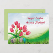草の復活祭の編集可能チューリップと復活祭の卵 ポストカード (正面/裏面)