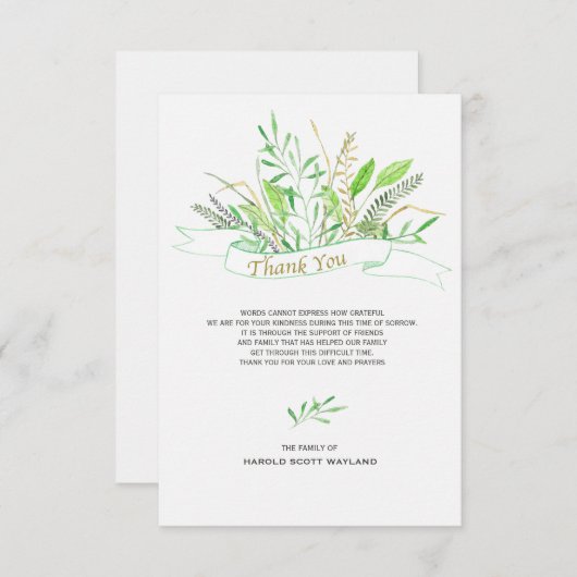 草の悔やみや弔慰のサンキューカード サンキューカード (正面/裏面)