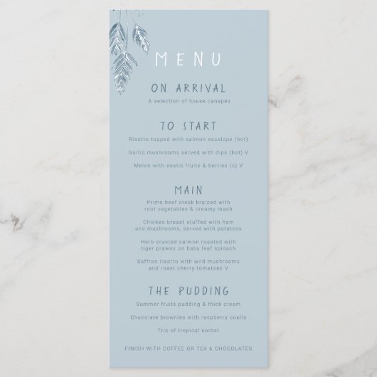 草の果実の水の色ほこりっぽい青結婚のメニュー メニュー (正面)