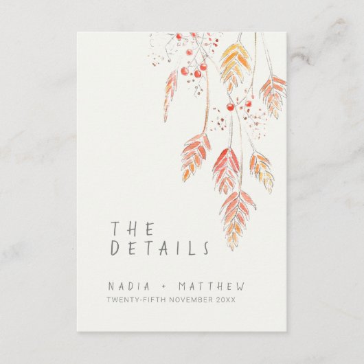 草の果実の水色秋の結婚式詳細 エンクロージャーカード (正面)