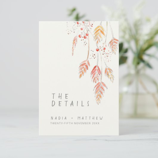 草の果実の水色秋の結婚式詳細 エンクロージャーカード (スタンド正面)