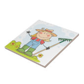 草の熊手を持つ農家の女の子 タイル (側面)