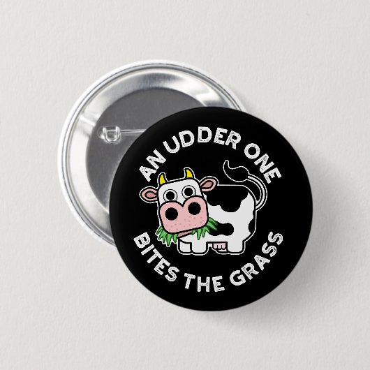 草の牛を噛みおもしろい付ける 缶バッジ (正面&裏面)