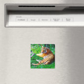 草の絵を描野生動物の中でラウンジング虎 マグネット (インサイチュ (食洗機))