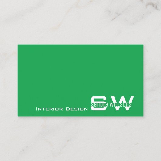 草の緑と白とモダンモノグラムシンプル付き 名刺 (正面)