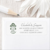 草の緑と白の植物柄ブロックプリントの結婚式 ラベル (インサイチュ)