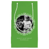 草の緑のパーソナライズされた渦巻きファンシー写真フレーム スモールペーパーバッグ (正面)