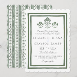 草の緑のボタニカルブロックプリントの結婚式 招待状