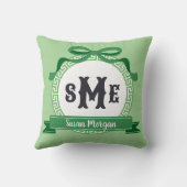 草の緑の逆ギリシャの鍵の弓のモノグラム クッション (裏面)