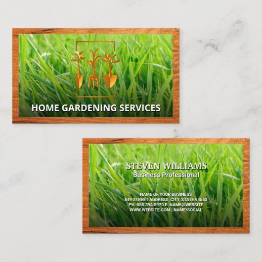 草の背景 |ガーデニングロゴ 名刺 (正面/裏面)