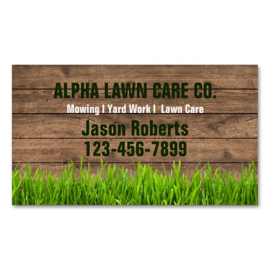 草の草刈りヤードローンスタフ気にト造園 マグネット名刺 (正面)