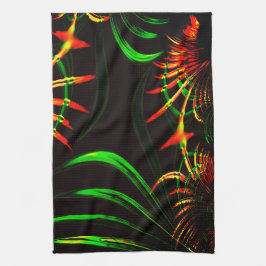 草の葉花びらと彫り物？ キッチンタオル