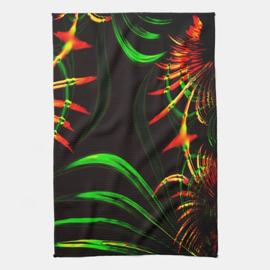 草の葉花びらと彫り物？ キッチンタオル (縦)