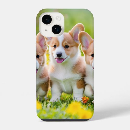 草の遊中のコルギー iPhoneケース (裏面)