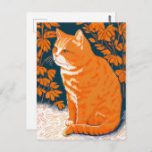 草の間の赤猫の線切り ポストカード (正面/裏面)