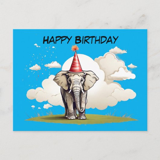 草の雲の上に立つ象 ポストカード (正面)