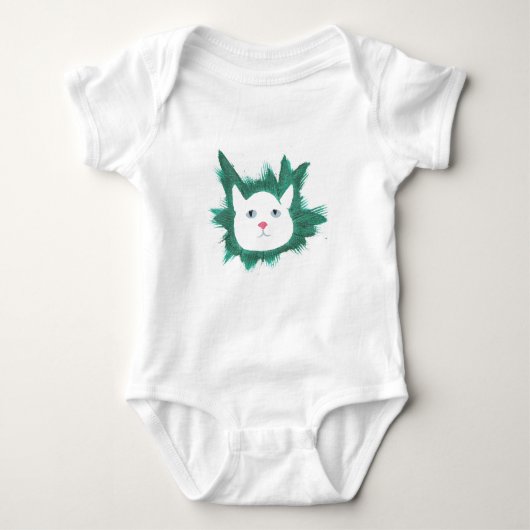 草のTシャツの可愛い子猫顔 ベビーボディスーツ (正面)