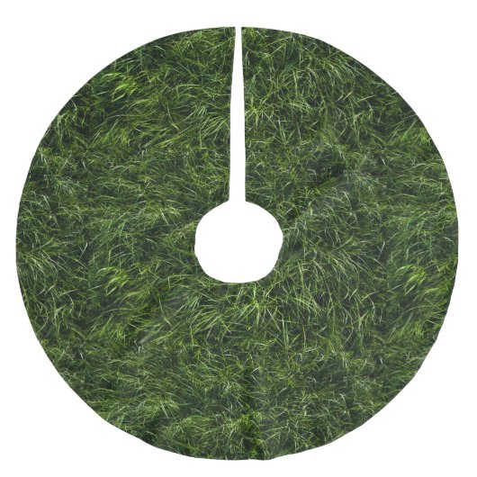 草は緑のクリスマスツリーのスカート常にです ブラッシュドポリエステルツリースカート (正面)