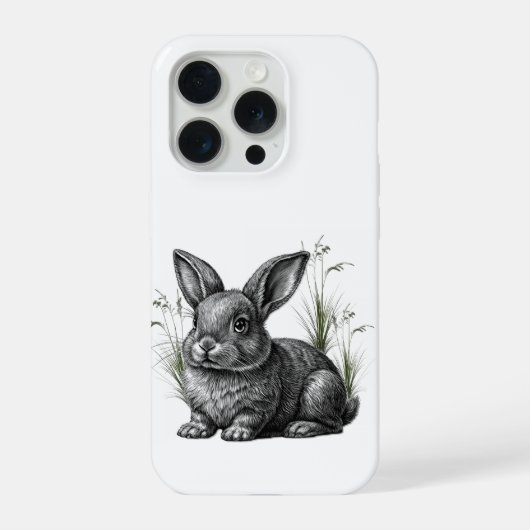 草むらに佇むかわいいグレーうさぎ iPhoneケース (裏面)