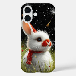 草むらに座る愛らしい白うさぎ iPhone 16ケース