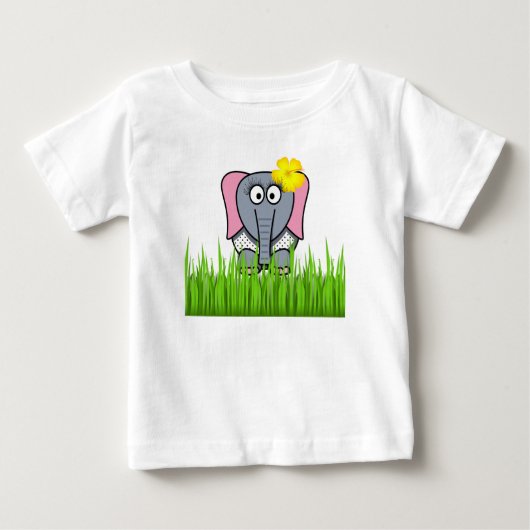 草ガーリー中の象 ベビーTシャツ (正面)