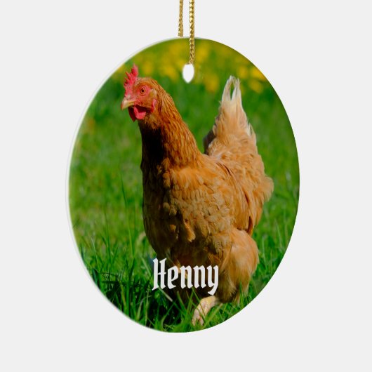 草パーソナライズされたの中の茶色の鶏 セラミックオーナメント (右)