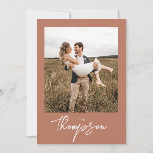 草モダン素朴ボヘミアンテラコタ結婚ズ サンキューカード (裏面)