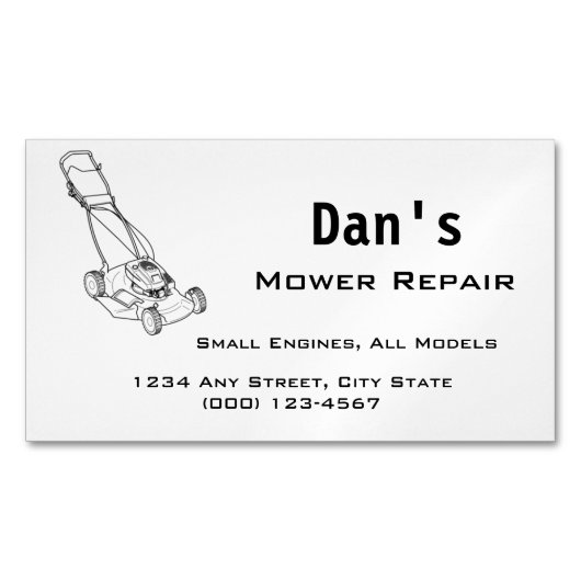草刈り機と小型エンジンの修理 マグネット名刺 (正面)